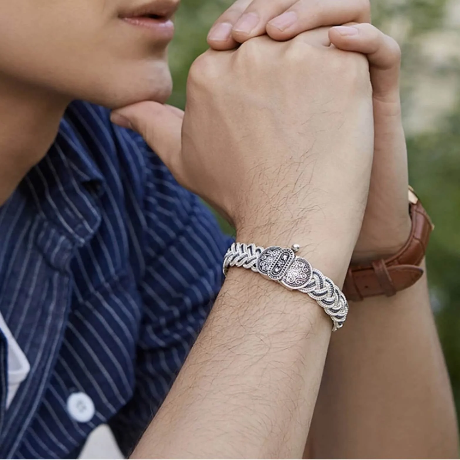 Turkish Woven Vintage Silver Couple Bracelets - Image 4
