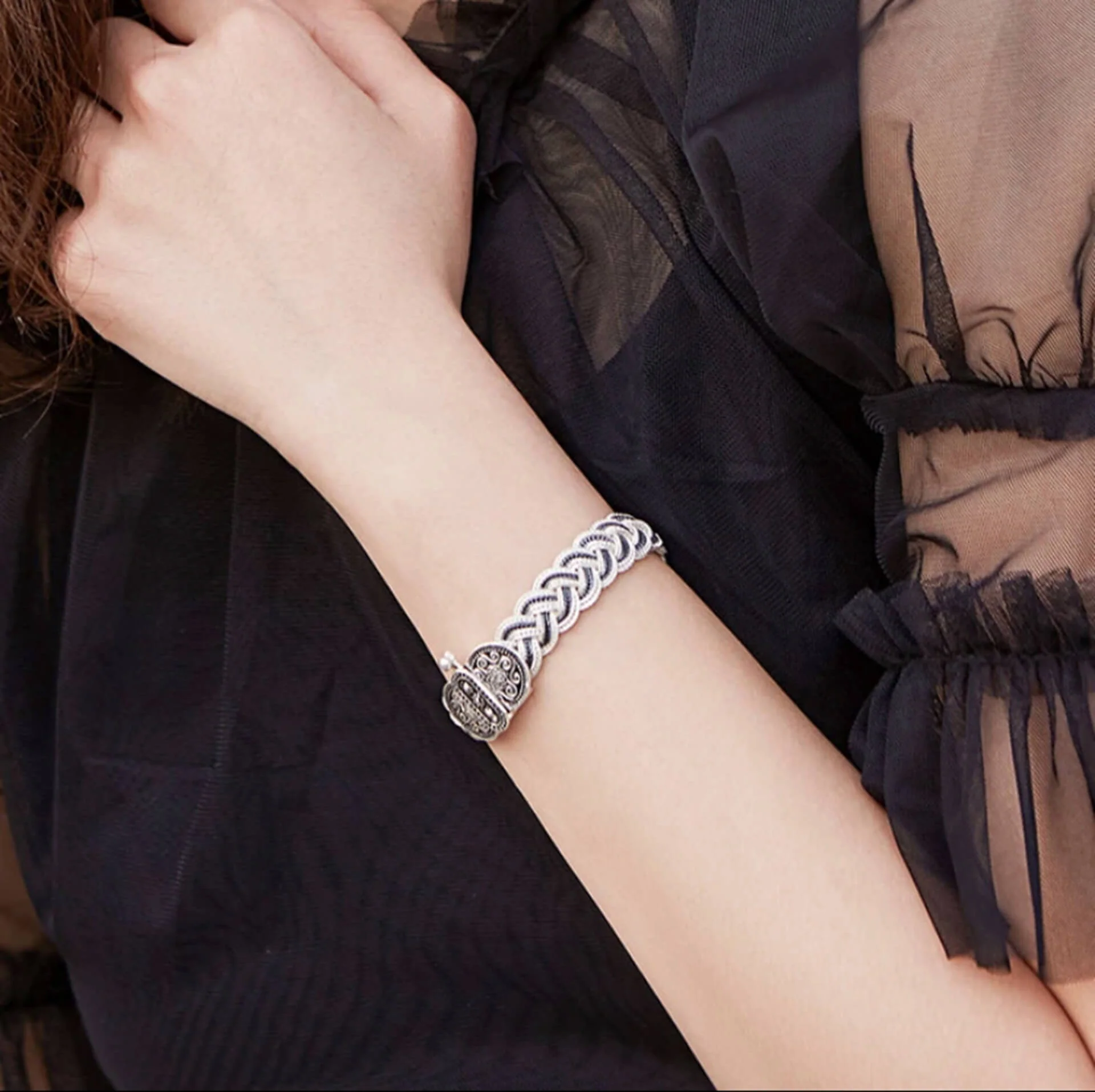 Turkish Woven Vintage Silver Couple Bracelets - Image 5