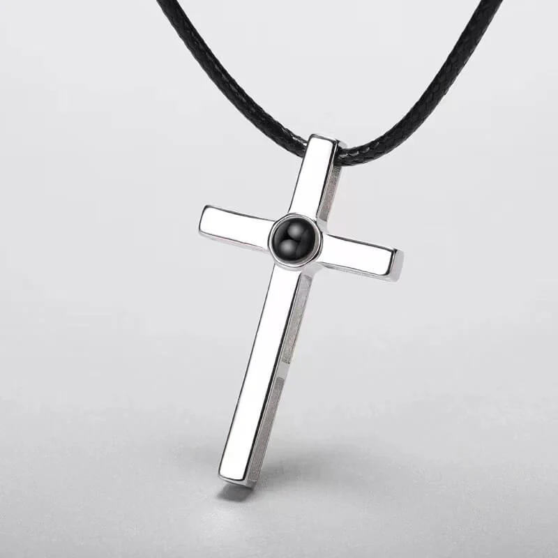 Custom Photo & Text Bible Verse or Prayers Projection Cross Matching Necklaces - Image 3