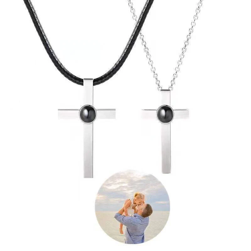 Custom Photo & Text Bible Verse or Prayers Projection Cross Matching Necklaces - Image 5