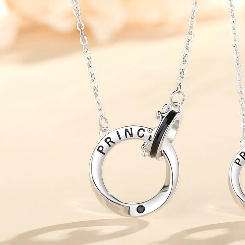 Interlock Mobius Prince & Princess CZ Couple Necklaces - Image 4