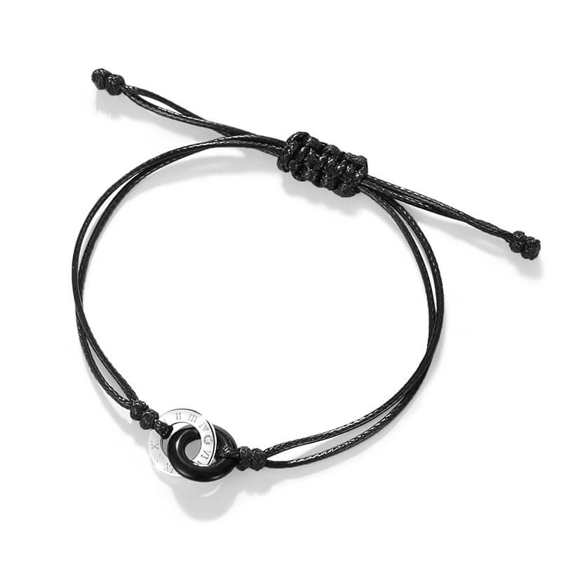 Interlocking Circle Obsidian Chalcedony Couple Bracelets - Image 3