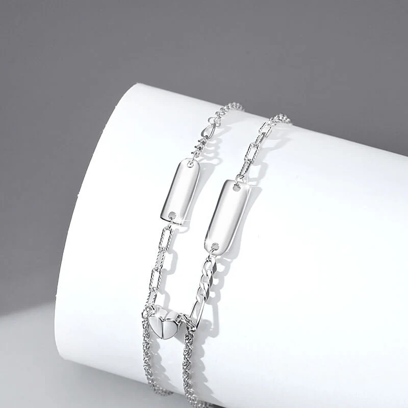 Rectangular Plaque Heart Magnetic Matching Bracelets - Image 4