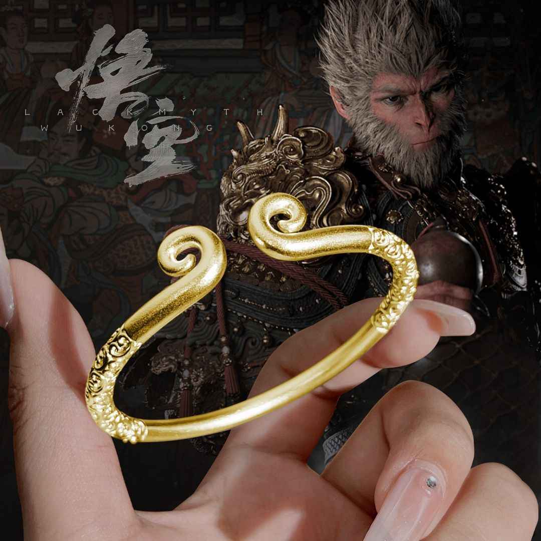 999 Sterling Silver Black Myth Wukong Matching Couple Bracelets, Wukong Crown & Monkey King Bar Bracelets, Eternal Love Bracelet - Image 3