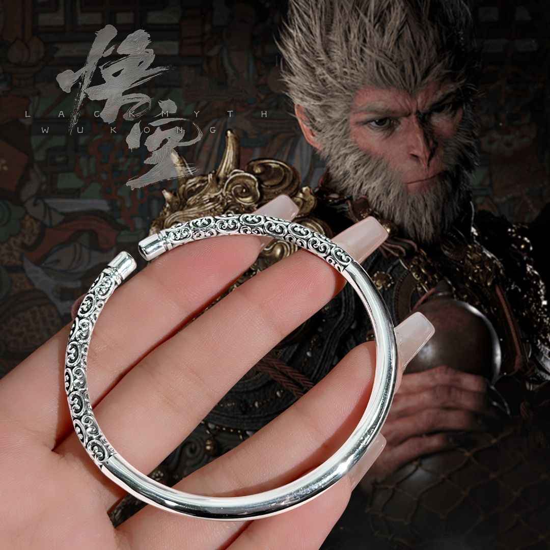 999 Sterling Silver Black Myth Wukong Matching Couple Bracelets, Wukong Crown & Monkey King Bar Bracelets, Eternal Love Bracelet - Image 6