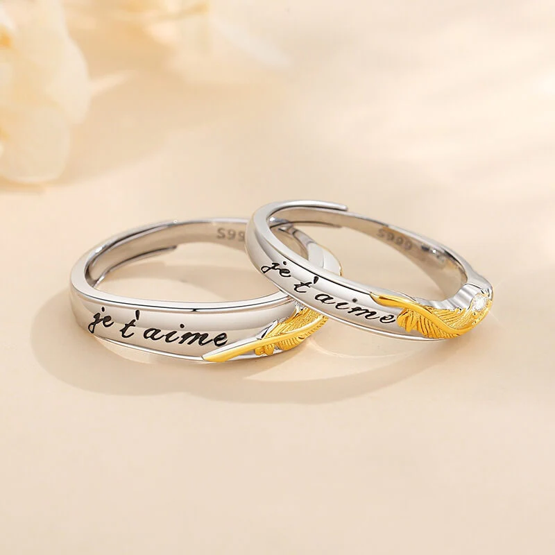 Je t'aime Golden Feather Two Tone Matching Rings - Image 2