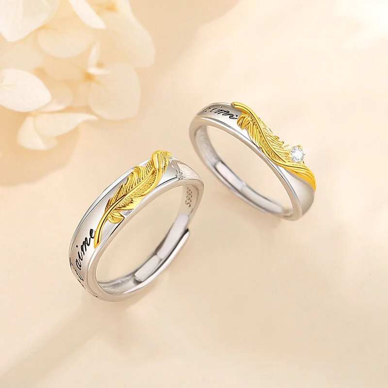 Je t'aime Golden Feather Two Tone Matching Rings - Image 3