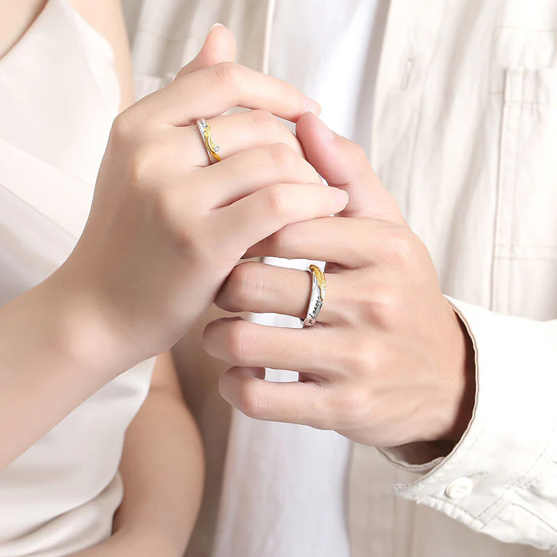 Je t'aime Golden Feather Two Tone Matching Rings - Image 4