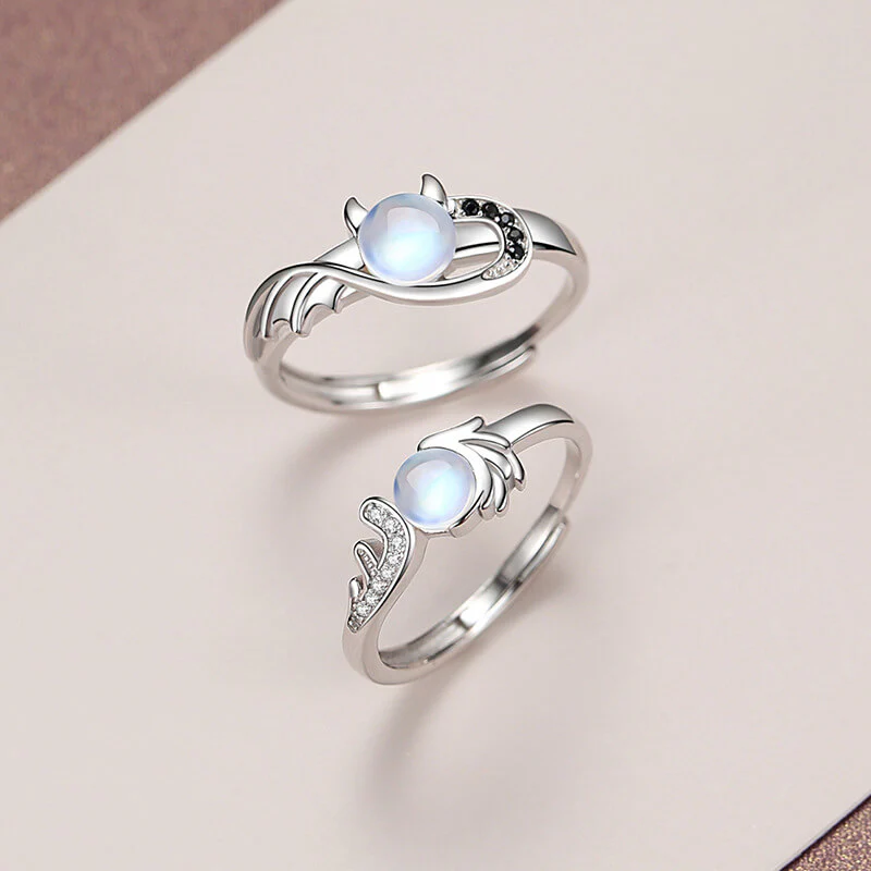 Angel & Devil Moonstone Couple Rings - Image 5