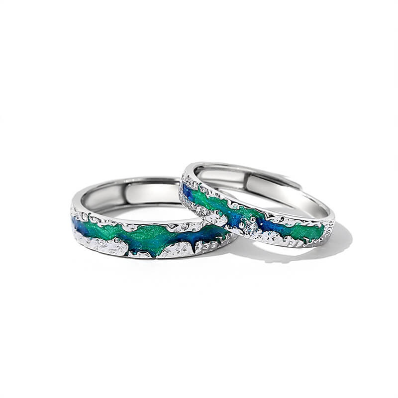 Aurora Dreamy Gradient Starry Sky Matching Rings