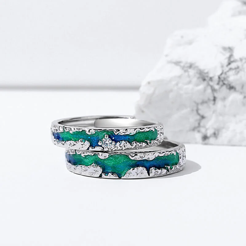 Aurora Dreamy Gradient Starry Sky Matching Rings - Image 2