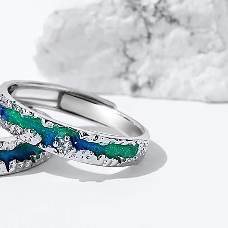 Aurora Dreamy Gradient Starry Sky Matching Rings - Image 4