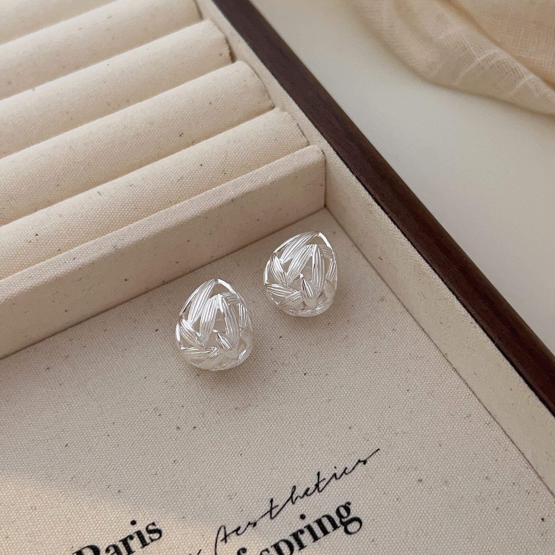 Bamboo Leaf Brushed Hollow Water Drop Earrings - Image 3