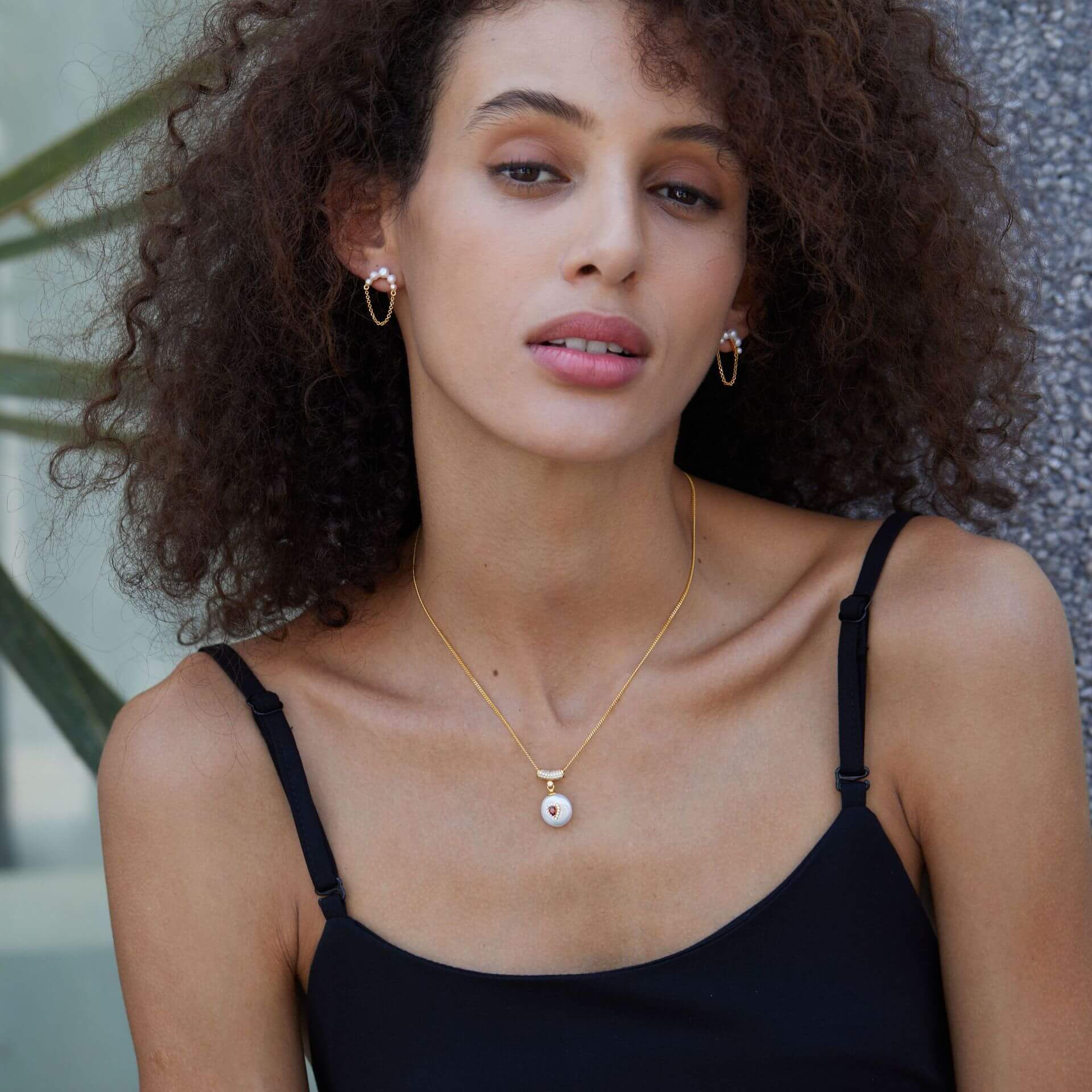 Baroque Pearl Inlaid Garnet Dainty Necklace - Image 3