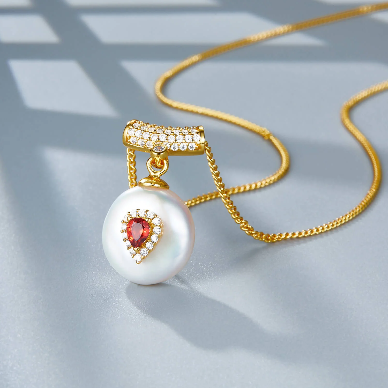 Baroque Pearl Inlaid Garnet Dainty Necklace - Image 4