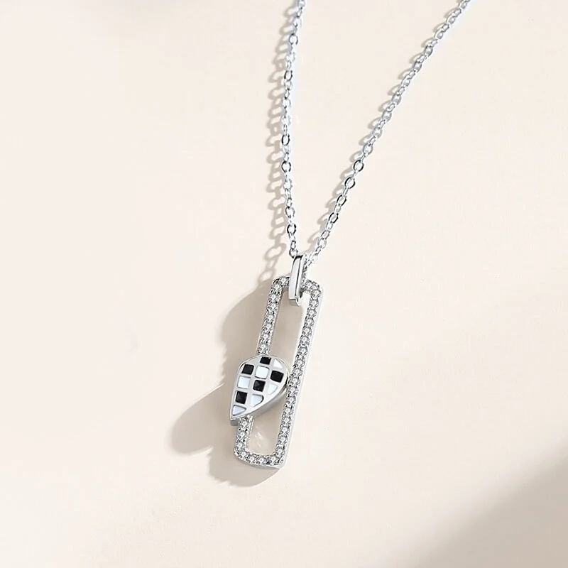 Black & White Checkered Magnetic Heart Matching Necklaces - Image 3