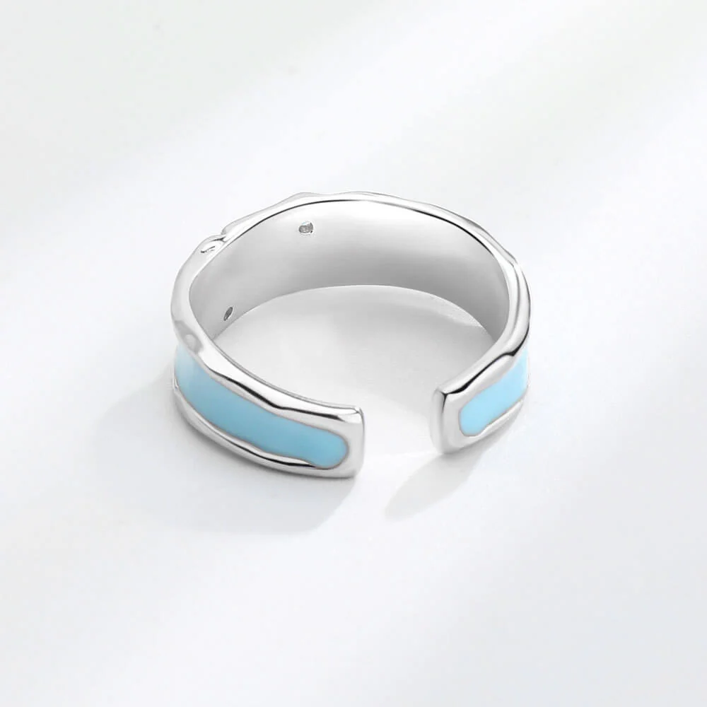 Blue Enamel Wide Band CZ Matching Rings - Image 3