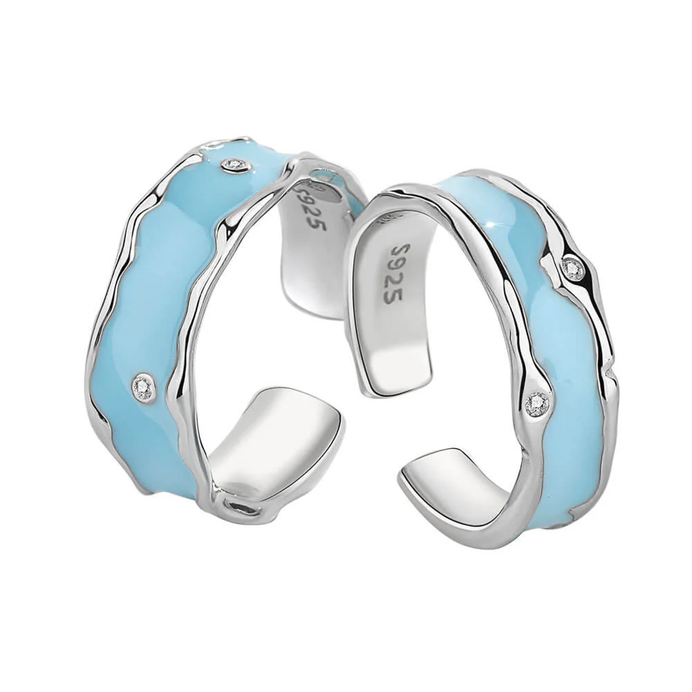 Blue Enamel Wide Band CZ Matching Rings - Image 4