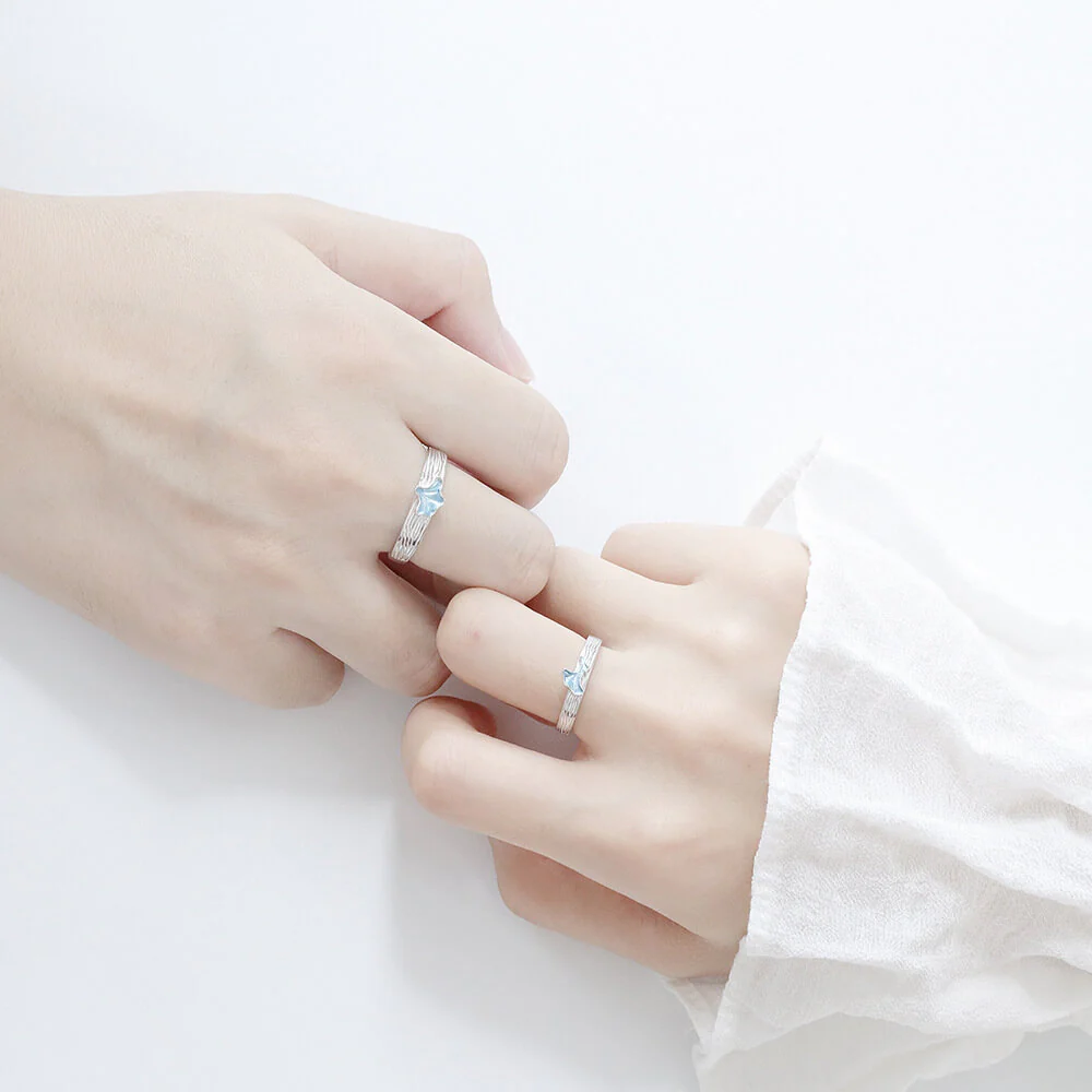 Blue Ginkgo Couple Rings - Image 4