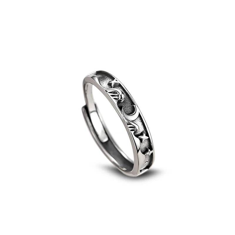 Carved Sun and Moon Star Matching Rings - Image 2