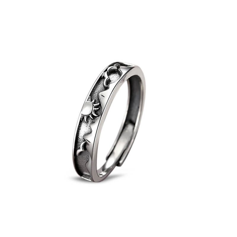 Carved Sun and Moon Star Matching Rings - Image 3