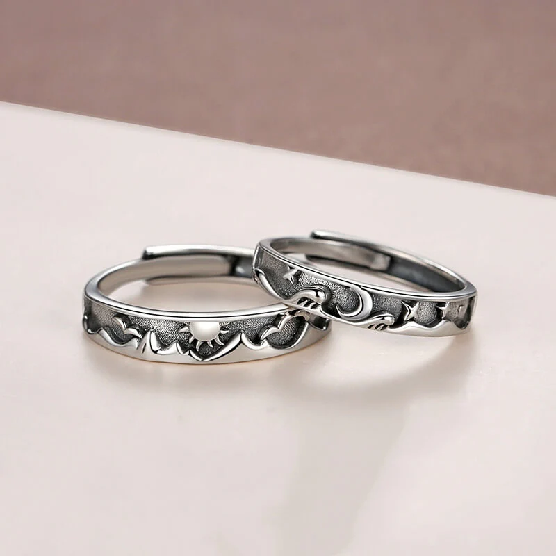 Carved Sun and Moon Star Matching Rings - Image 4
