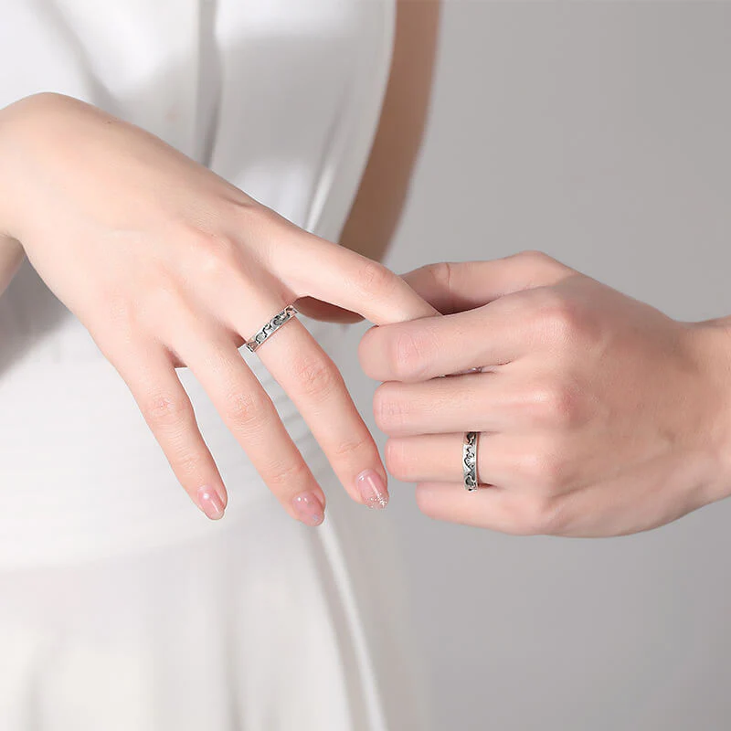 Carved Sun and Moon Star Matching Rings - Image 5