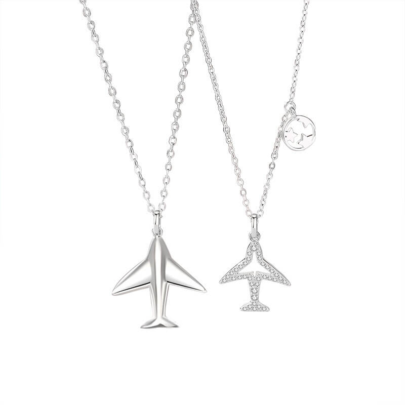 Couple's Airplane Pendant Necklace Set