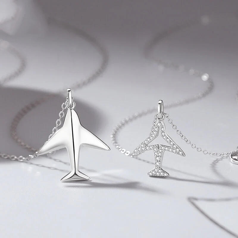 Couple's Airplane Pendant Necklace Set - Image 2