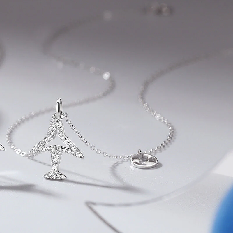 Couple's Airplane Pendant Necklace Set - Image 3