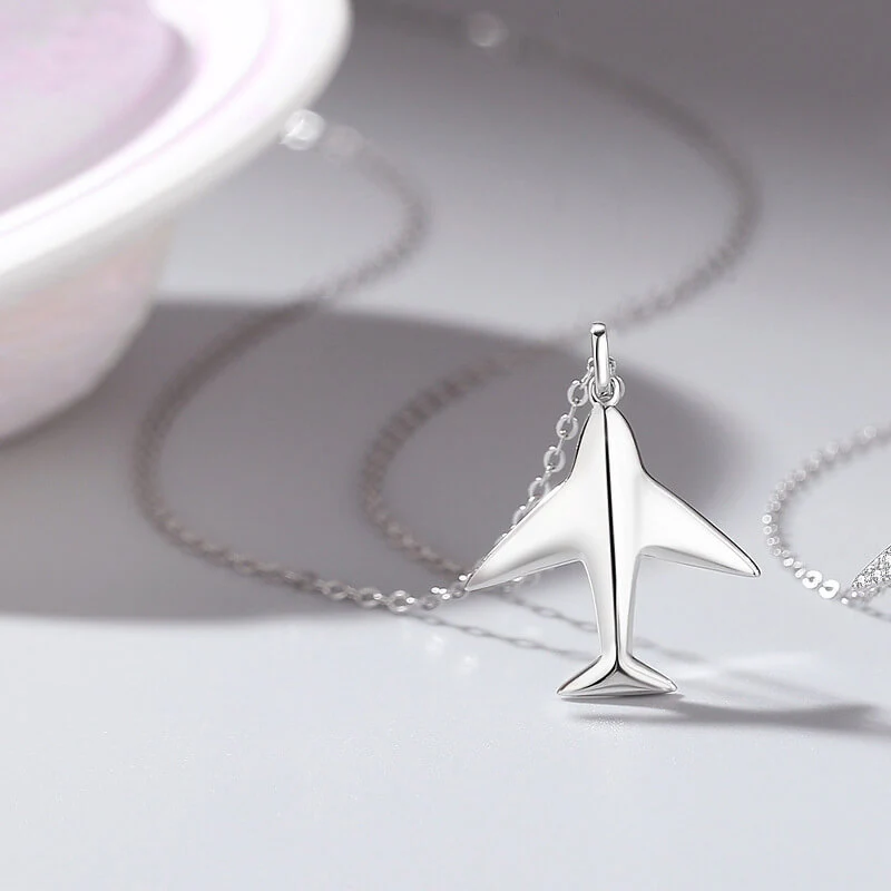 Couple's Airplane Pendant Necklace Set - Image 4