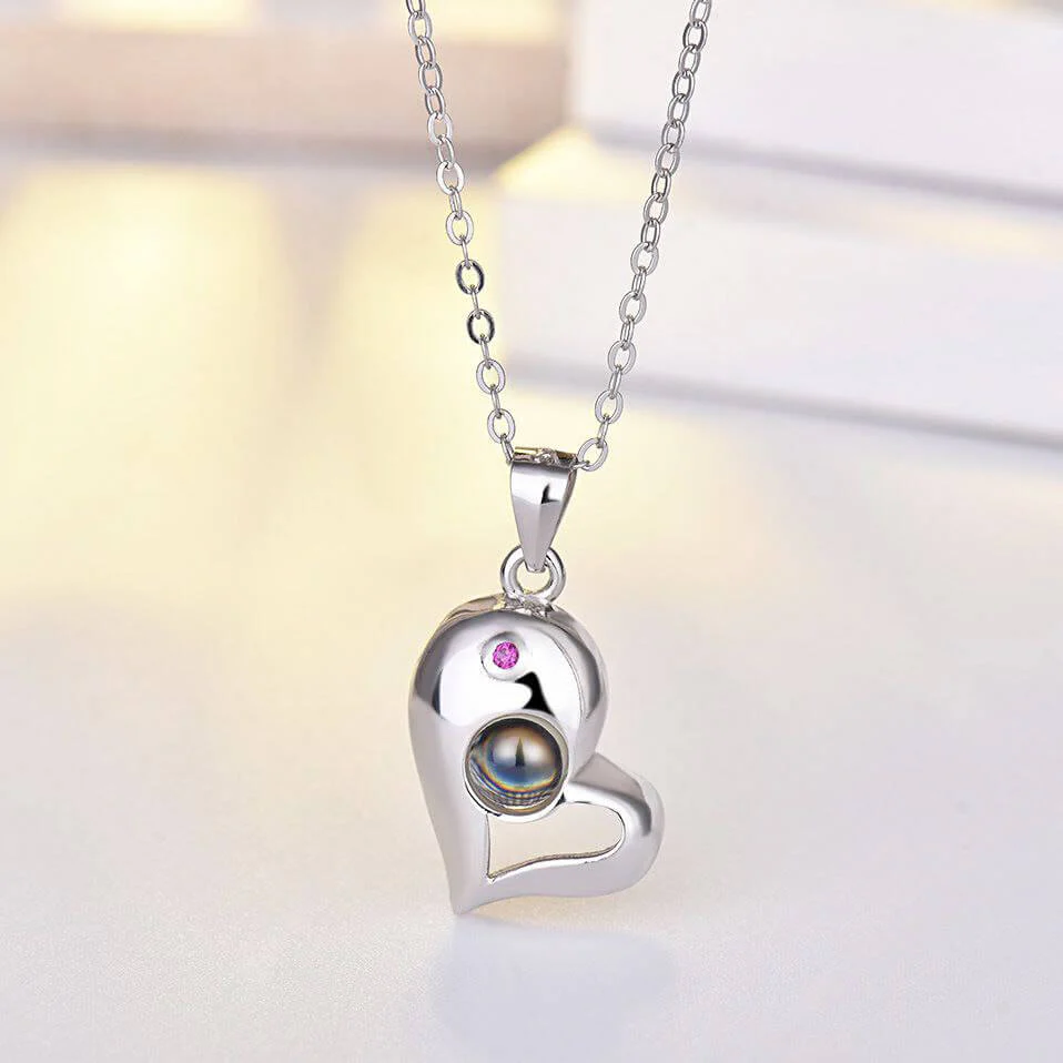 Custom Photo & Text Heart Projection Matching Necklace - Image 3