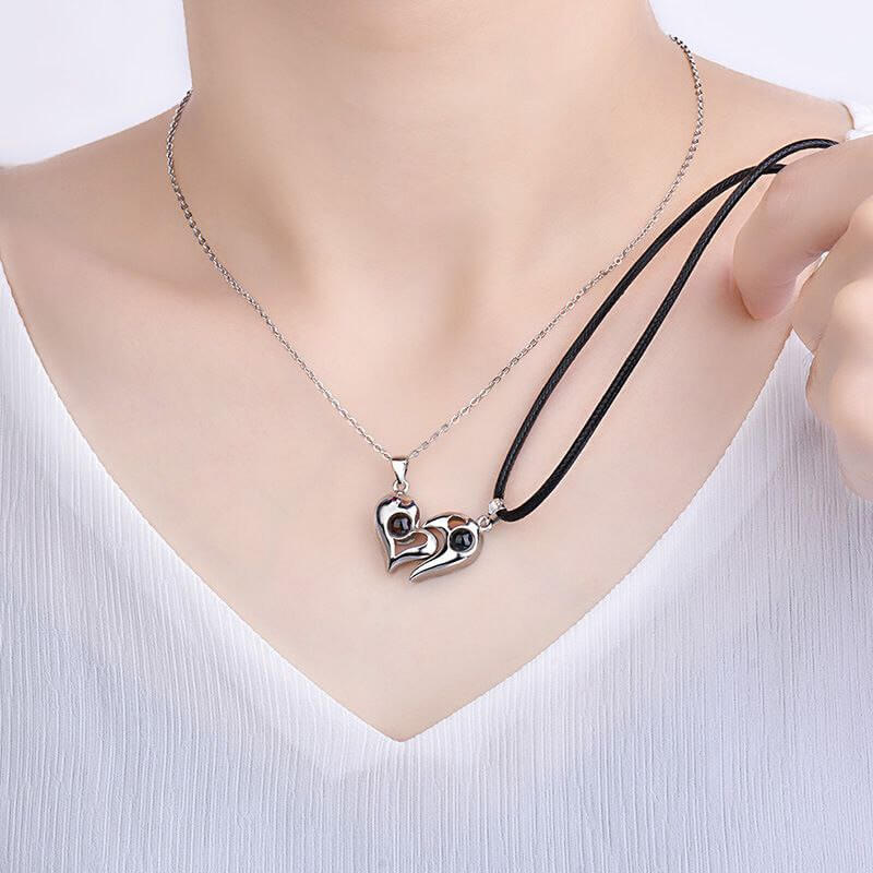 Custom Photo & Text Heart Projection Matching Necklace - Image 5