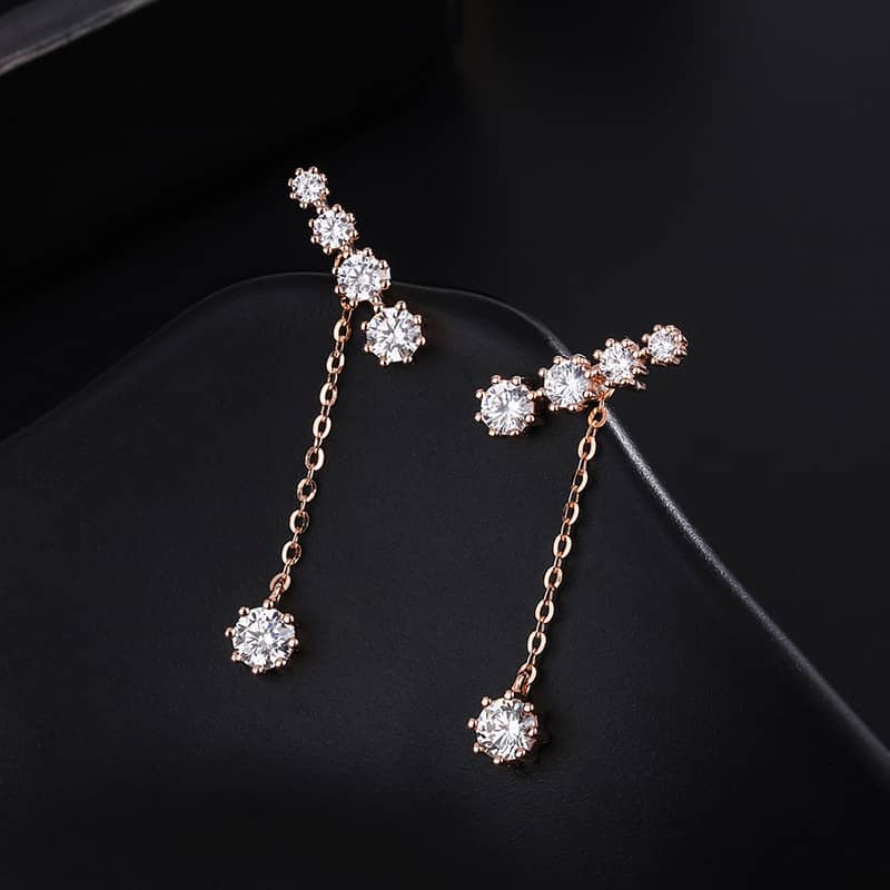 CZ Long Chain Stud Earrings - Silver, Gold or Rose Gold - Image 3