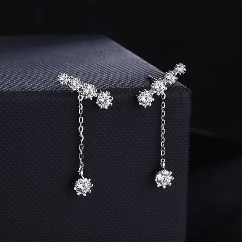 CZ Long Chain Stud Earrings - Silver, Gold or Rose Gold - Image 4