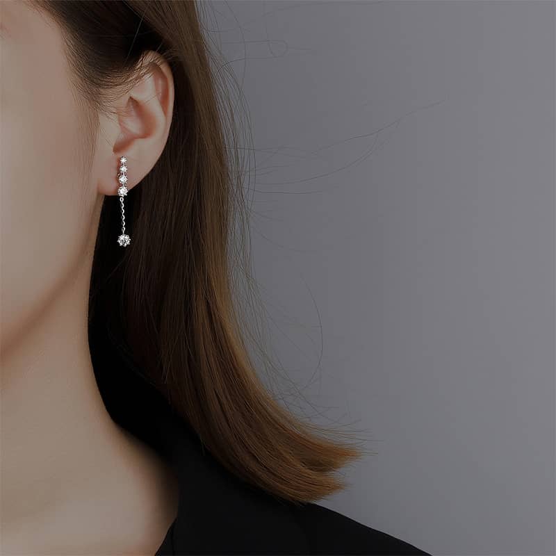 CZ Long Chain Stud Earrings - Silver, Gold or Rose Gold - Image 6