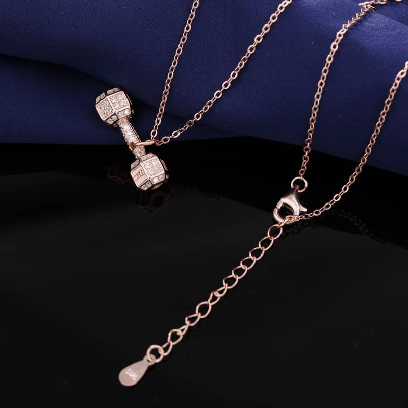 Dainty Dumbbell Charm CZ Necklace - Silver or Rose Gold - Image 3