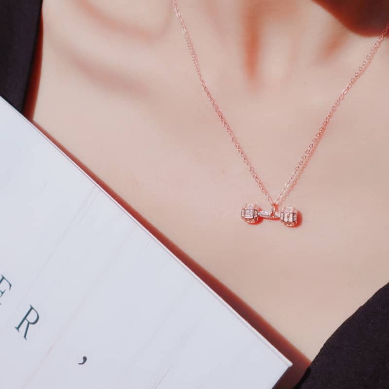 Dainty Dumbbell Charm CZ Necklace - Silver or Rose Gold - Image 4