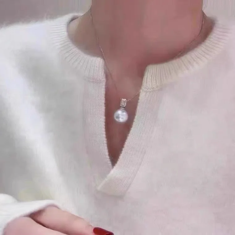 Dainty Pearl Necklace with Emerald CZ - Image 3