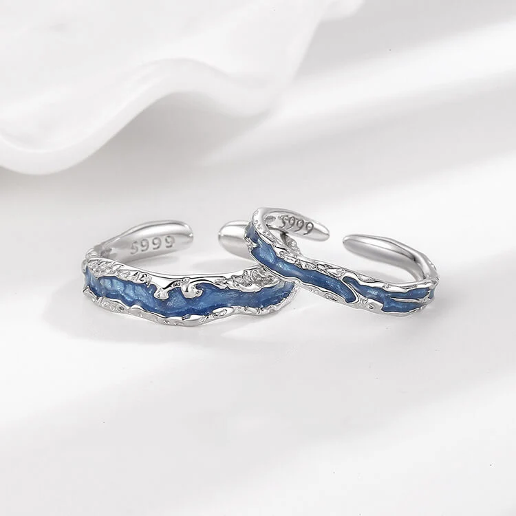 Vows of Eternal Love Blue Enamel Matching Rings