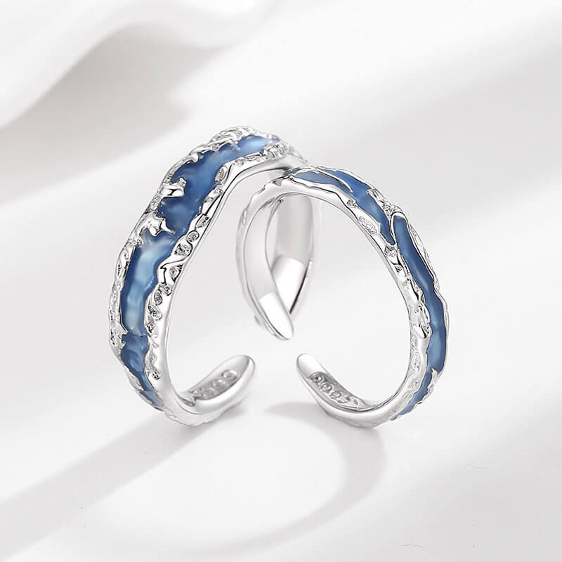 Vows of Eternal Love Blue Enamel Matching Rings - Image 2