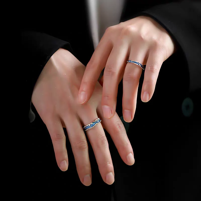 Vows of Eternal Love Blue Enamel Matching Rings - Image 4