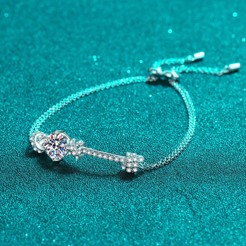 Double Chain Diamond Knot Bracelet - CZ or Moissanite - Image 4