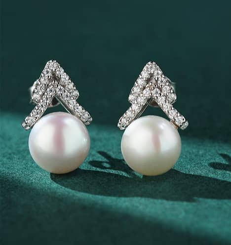 Double Inverted V Pearl Jewelry Set - Necklace or Stud Earrings - Image 3