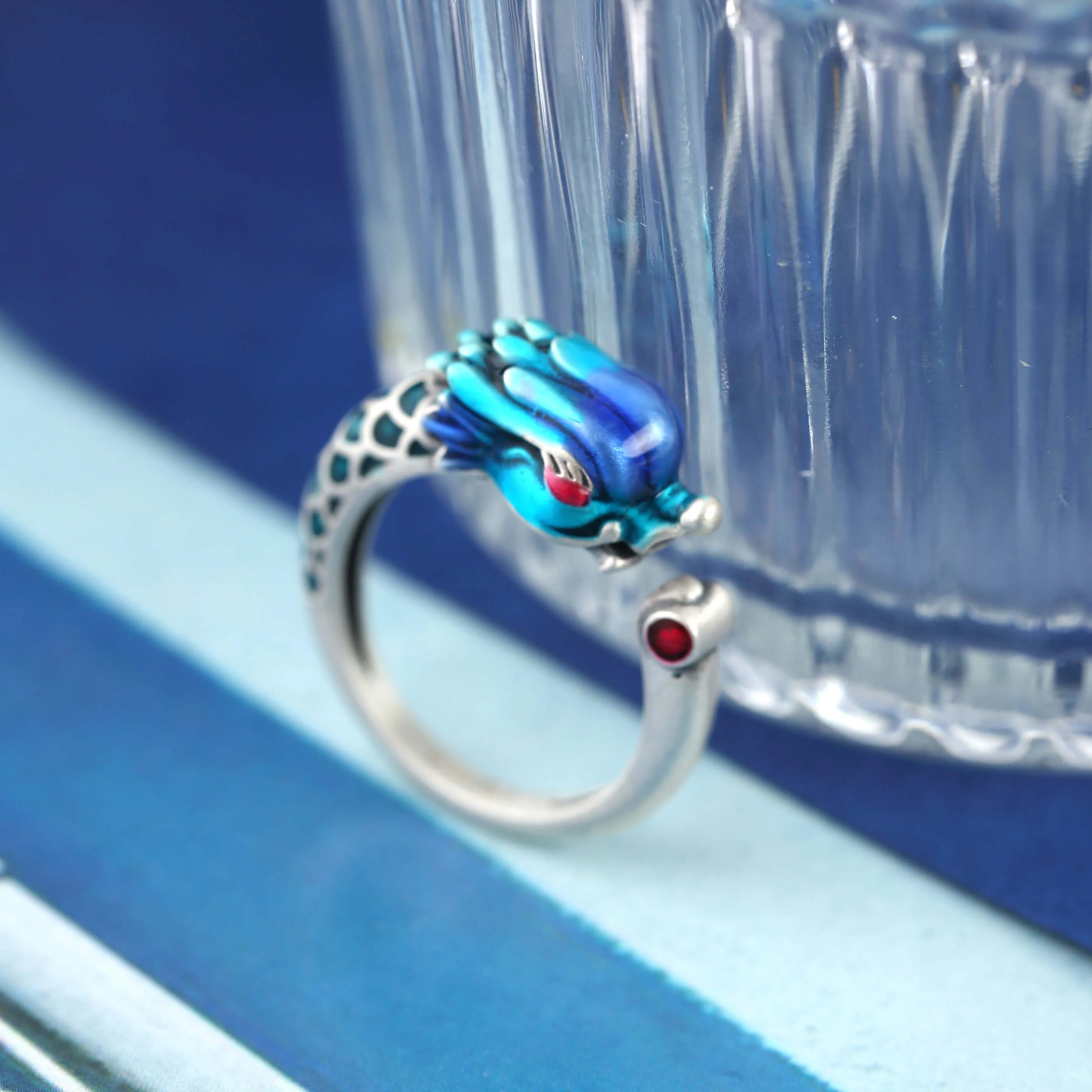 Dragon & Phoenix Enamel Matching Rings - Image 3