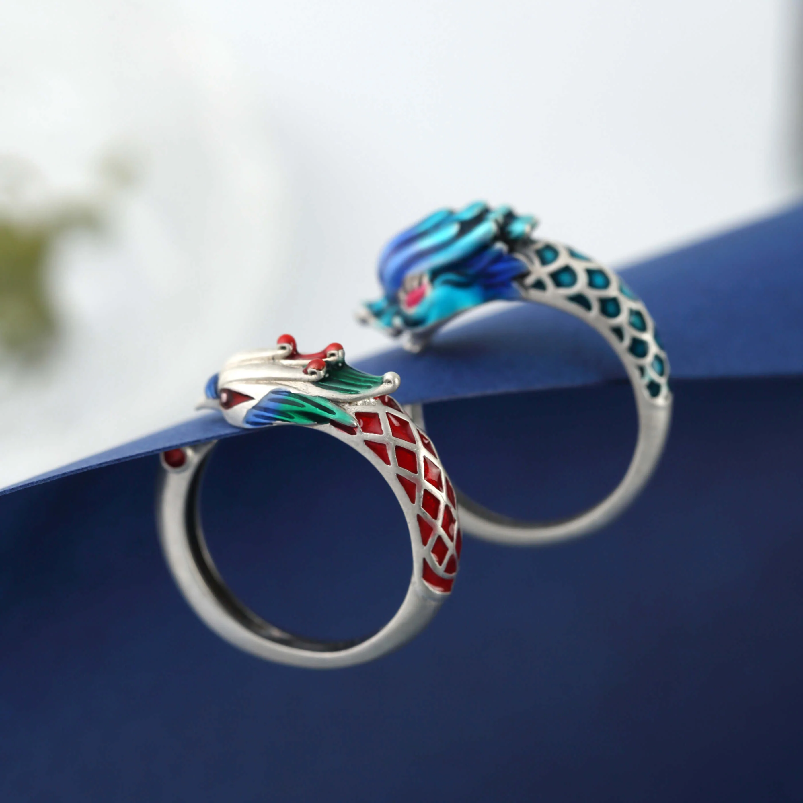 Dragon & Phoenix Enamel Matching Rings - Image 4