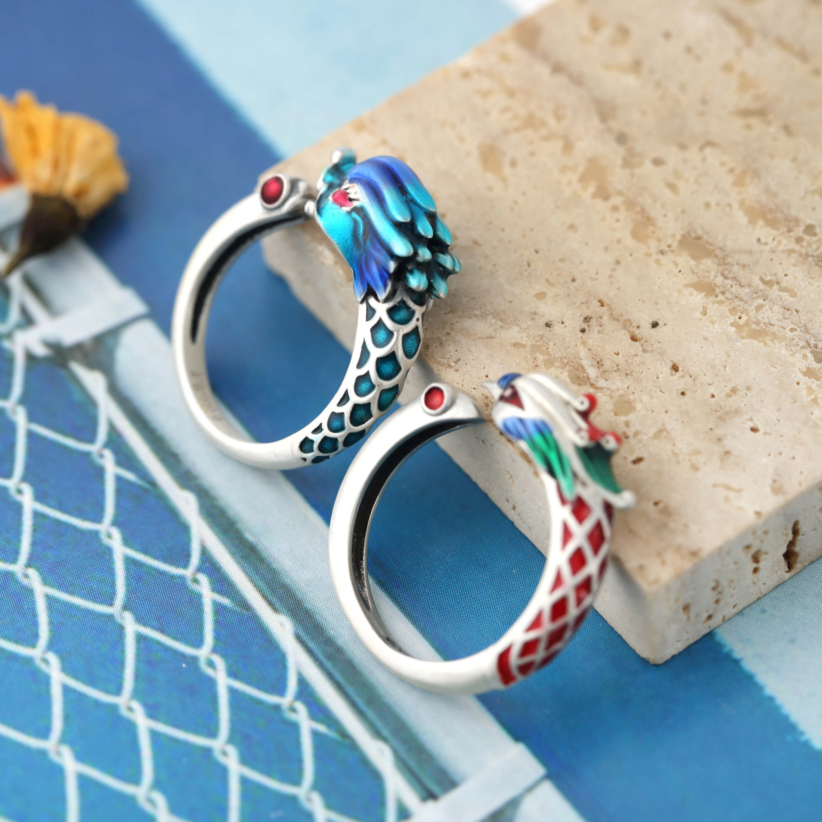 Dragon & Phoenix Enamel Matching Rings - Image 5
