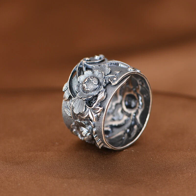 14mm Peony Flower Band Ring - Image 3