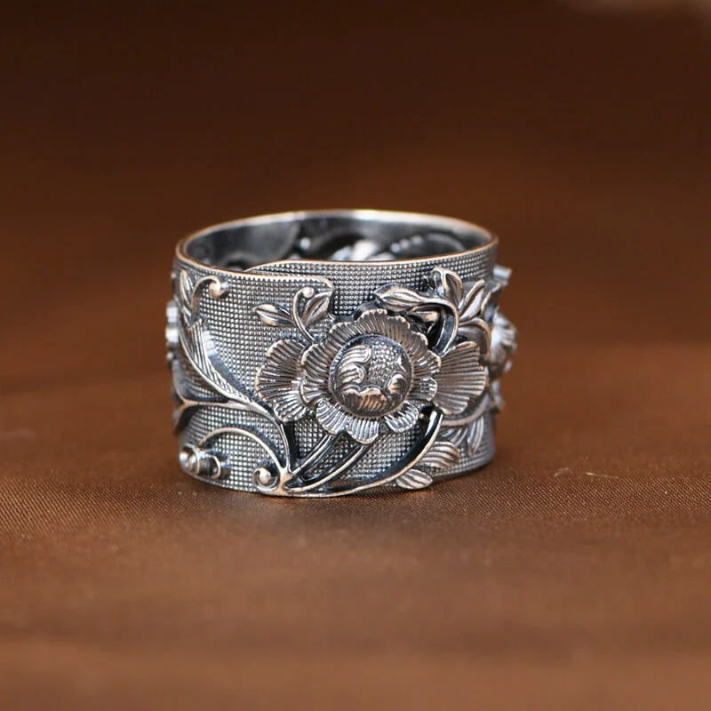 14mm Peony Flower Band Ring - Image 4