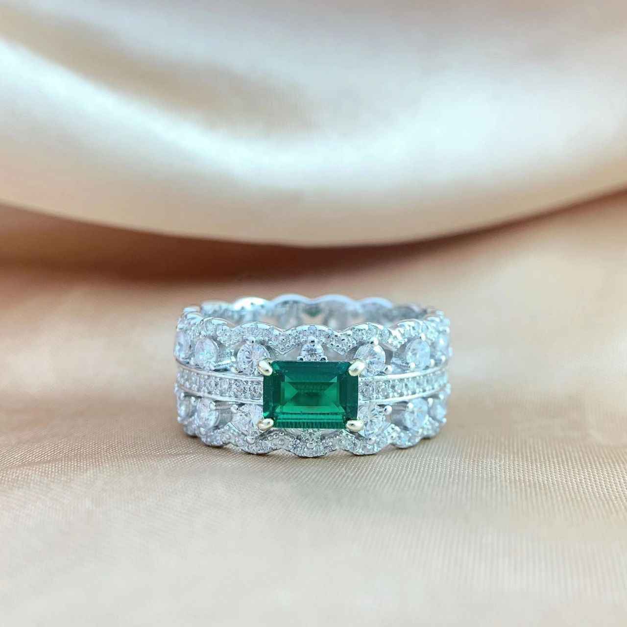 Emerald Engagement Ring - May Birthstone Ring in 925 Sterling Silver - Image 2